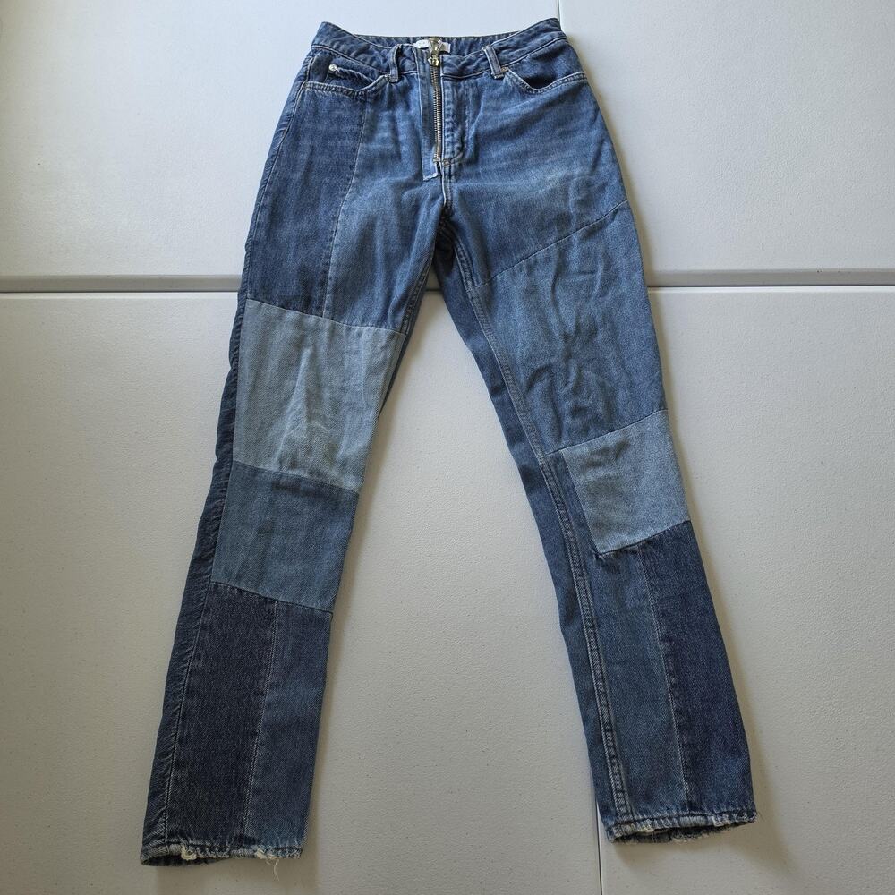 Sandro Jeans Womens 34 US 2 Blue Patchwork High Rise Straight Zip Front